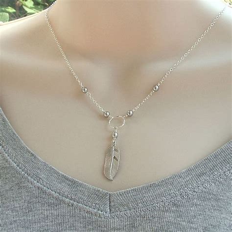 Silver Feather Necklace Sterling Silver Chain and by RoseAndRaven