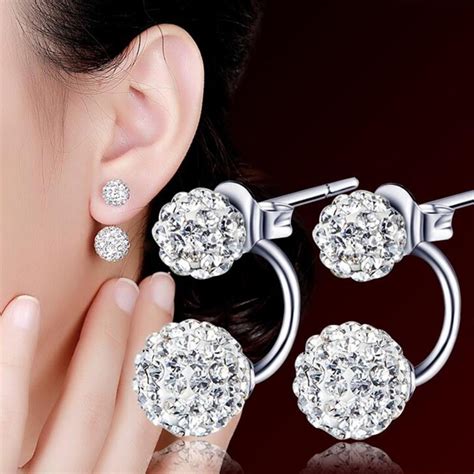 1 Pair Women Jewelry Silver Double Beaded Rhinestone Crystal Stud Earrings HFON - Walmart.com