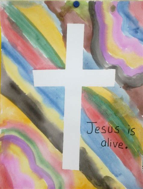 Jesus is Alive. Art. Water colors and tape. | Bible crafts, Church crafts, Jesus is alive