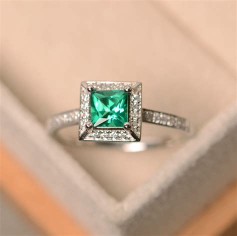 Emerald Ring Princess Cut Emerald Emerald Engagement Ring - Etsy Canada