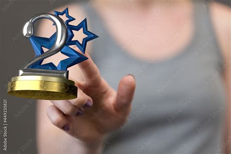 2nd two award in hand 3d Stock Photo | Adobe Stock