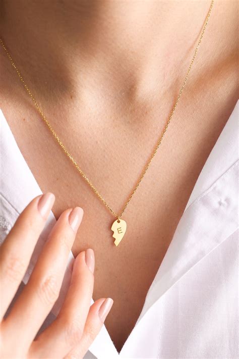 Half Broken Heart Necklace ,Gold Heart Necklace , Valentines Day Gifts ...