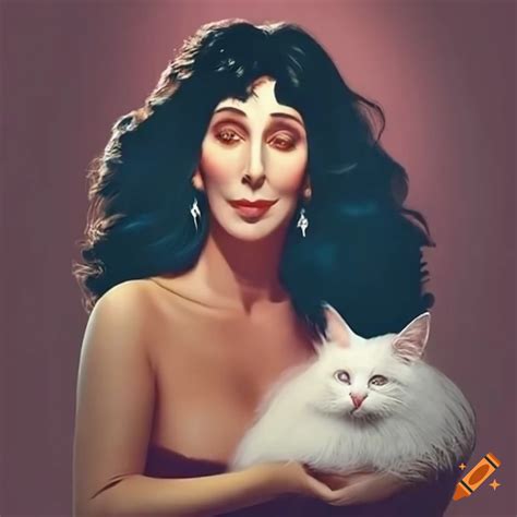 Photo of cher with a turkish angora cat on Craiyon