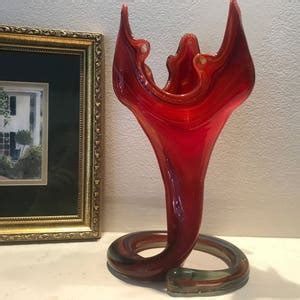 Mid Century Vintage Murano Orange Art Deco Blown Glass Vase | Etsy