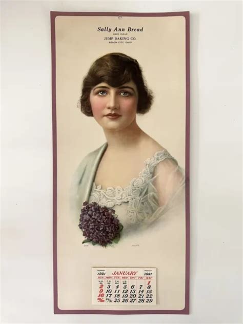 ORIGINAL 1921 SALLY ANN BREAD Calendar Sign Girl Violets Jump Baking Co Ohio $49.99 - PicClick