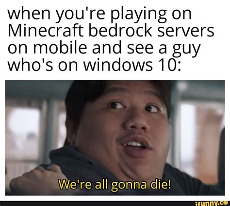 When you're playing on Minecraft bedrock servers on mobile and see a guy who's on windows 10: We ...