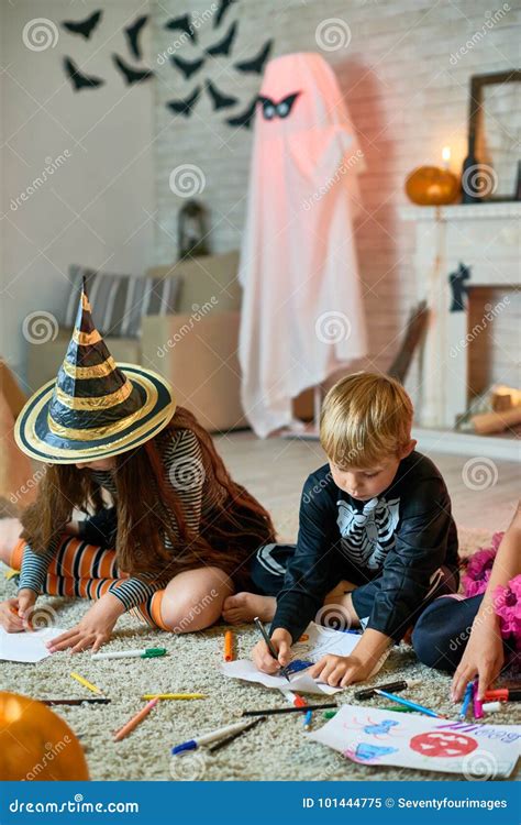 Drawing Competition on Halloween Stock Image - Image of studio ...