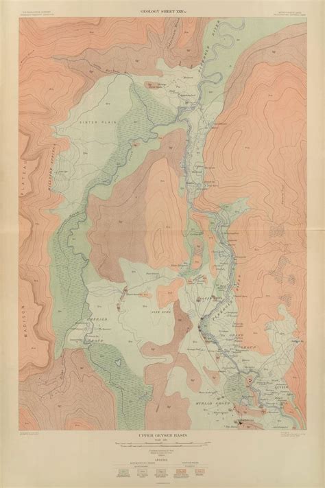 Yellowstone Geologic Map of Upper Geyser Basin 1904 Map | Vintage wall ...