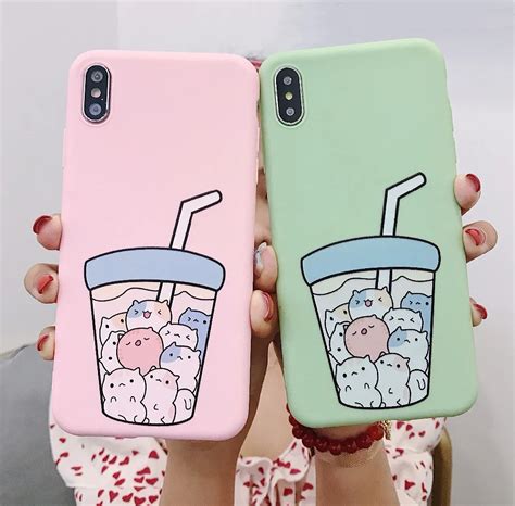 Cute Animals Bubble Tea Phone Case for iPhone X XR XS Max Solid Candy Soft Silicone Mobile Phone ...