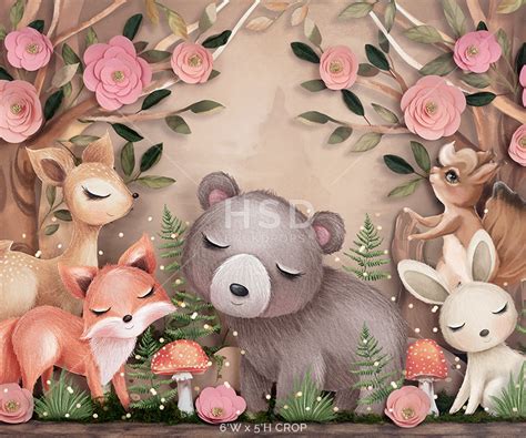 Forest woodland theme backdrop with animals for birthday party photos