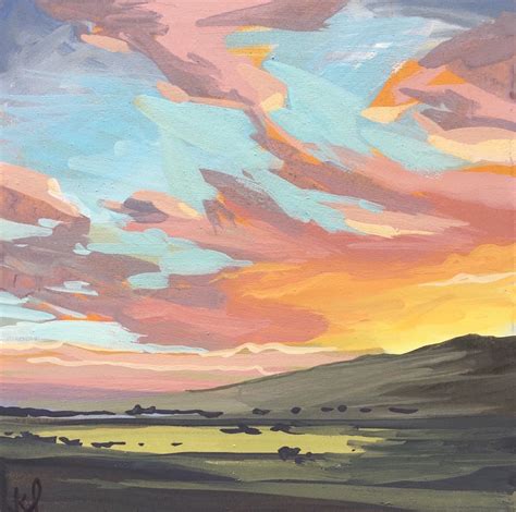 Gouache Sunset Small Painting | Landscape paintings acrylic, Landscape paintings, Sunset painting