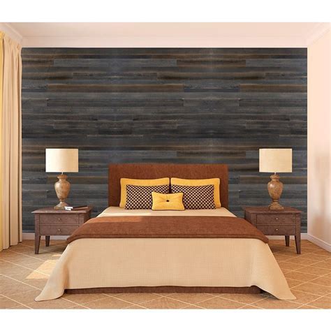 Wall Design 3/8 in. x 22 in. x 96 in. Rustic Faux Barn Wood Hampton ...