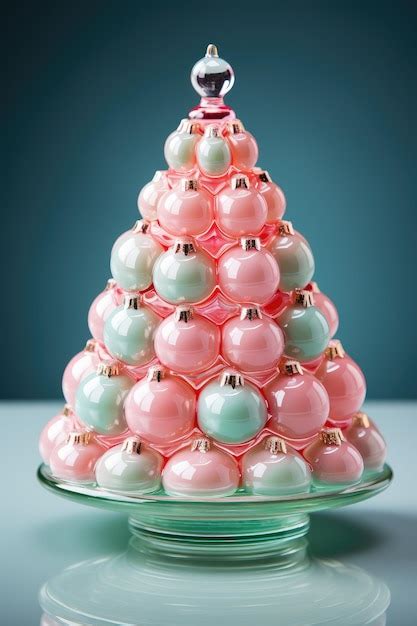 Premium AI Image | Glass decorative Christmas tree made of pink and green balls Generative AI