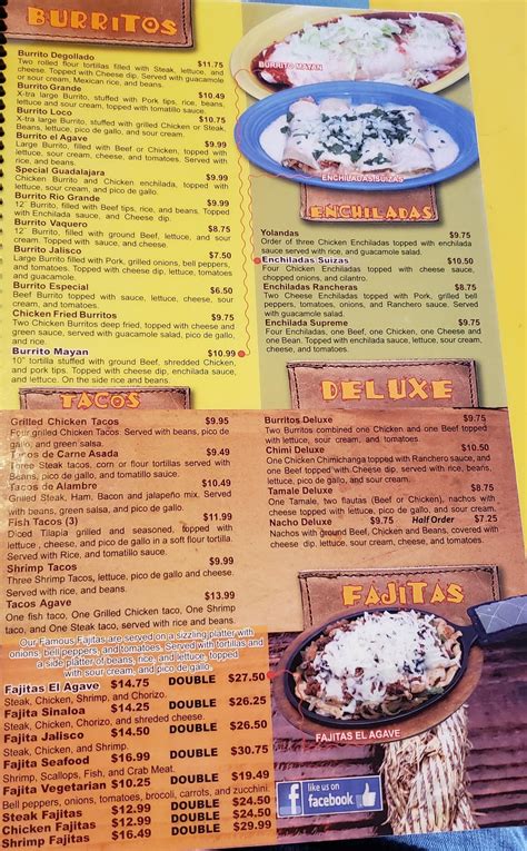 El Agave Mexican Restaurant menu in Pacific, Missouri, USA