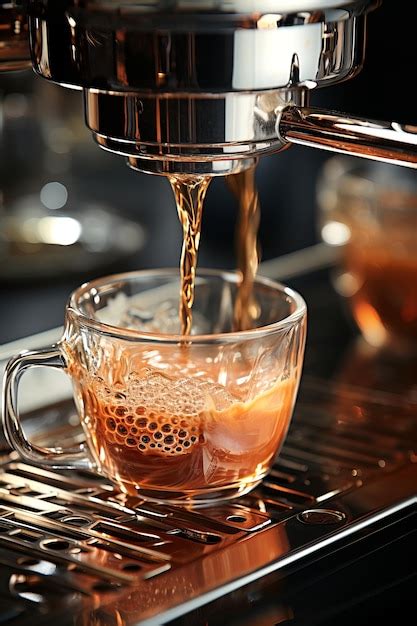 Premium Photo | Espresso Shot and Machine Closeup of espresso shot being pulled into a cup