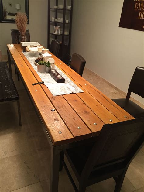 Farmhouse dining table wood top, metal legs, carriage bolts, restoration hardware like. | Dining ...