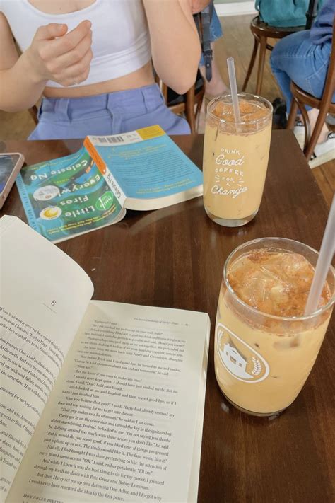 Reading books in a cafe while drinking iced coffee lattes in aesthetic glass cups. Best Coffee ...