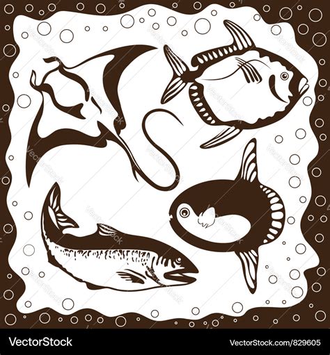 Ocean fish set Royalty Free Vector Image - VectorStock