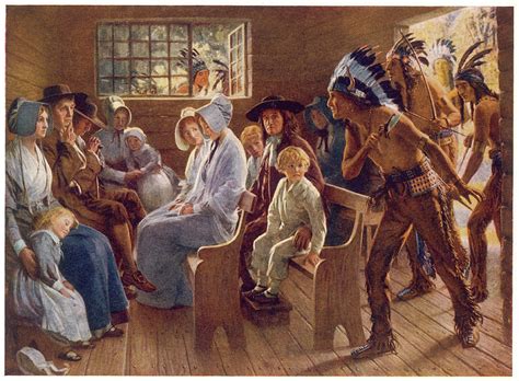 Native Americans Interrupt A Puritan Drawing by Mary Evans Picture Library | Pixels