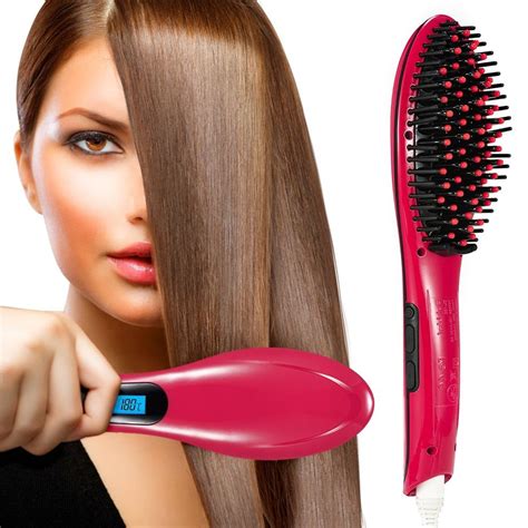 Hair Straightener Brush Ceramic Heating Hair Straightening Irons brush for Detangling and Silky ...