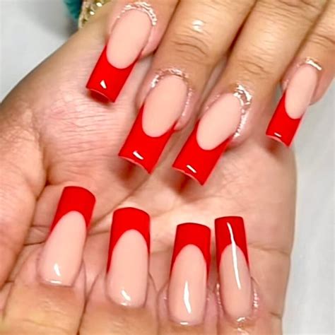 Red French Tip / Red Press on Nails / Fake Nails / Matte or - Etsy