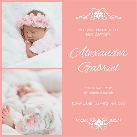 Pink Elegant Baby Christening Invitation | Invitation Template