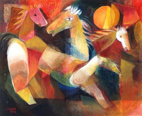 Three Horses Painting by Raja Segar - Pixels