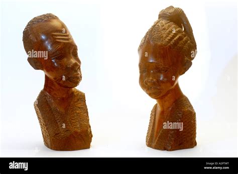 2 Wooden handmade African sculptures figurines statues Africans Pair of wooden african busts Set ...