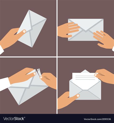 Hand holding envelope flat style set Royalty Free Vector