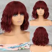 Grey White Short Bob Curly Wavy Hair Wig With Bangs Fiber Synthetic Wavy Wig For Daily Costume ...