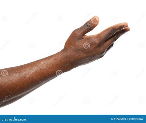 African-American Man Showing Hand Gesture on White Background Stock ...