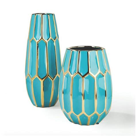 Two's Company Faceted Turquoise And Gold-edged Vases (set Of 2) By ($105) liked on Polyvore ...
