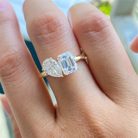 3 Carat Double Stone Engagement Ring Pear Cut and Radiant Cut - Etsy