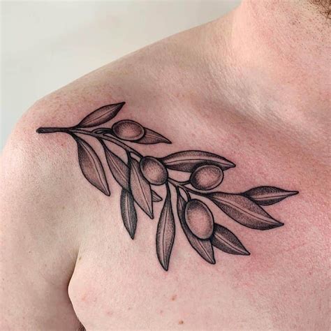 Chest Olive Branch Tattoo Black Ink Tattoos, Leaf Tattoos, Hand Tattoos, Small Tattoos, Scar ...