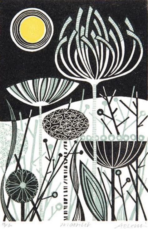 Moonlit field. | Linocut prints, Prints, Linocut