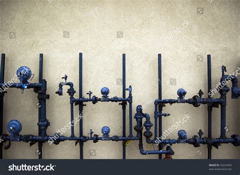 Plumbing Pipes On Rough Wall / Abstract Grungy Background Stock Photo 35224303 : Shutterstock