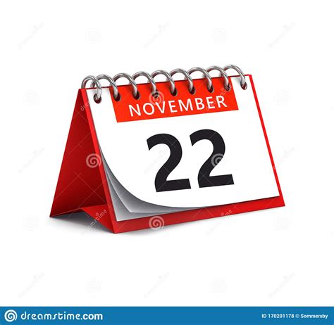 3D Rendering of Red Desk Paper November 22 Date - Calendar Page Stock ...