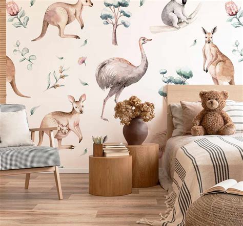 Australian Wildlife Peel & Stick-on Removable Fabric Wallpaper – Olive et Oriel