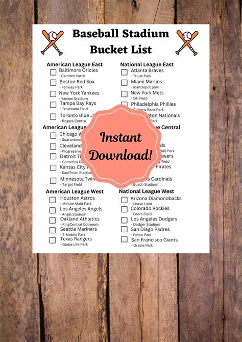 Baseball Stadium Tracker Printable, Baseball Stadium Bucket List, MLB ...