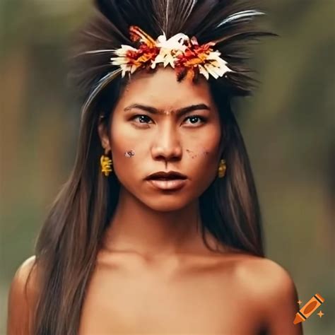 Hawaiian woman in tribal outfit on Craiyon