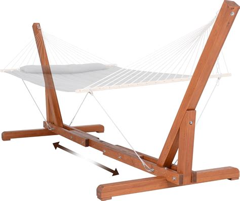 SUNCREAT Adjustable 12-14 ft Wooden Hammock Stand, Outdoor Larch Wood ...