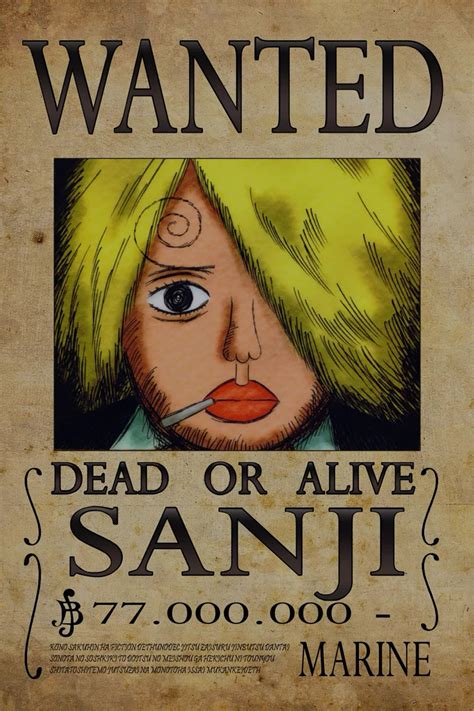 Wanted of Sanji from One Piece Print art gloss poster 17 x 24 | Etsy