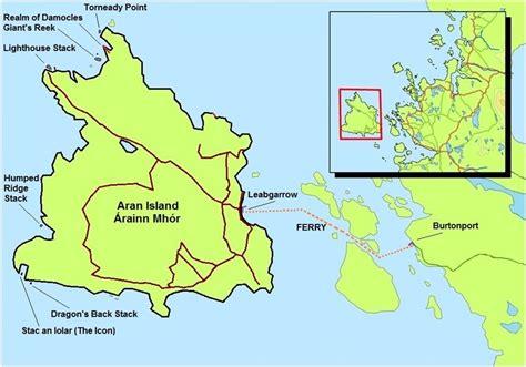 a map showing the location of aran island in northern ireland, and surrounding areas