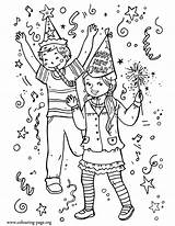 New Year  Kids Celebrating coloring page sketch template
