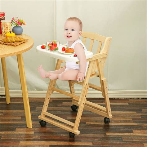 Convertible Wooden High Chair Baby Toddler Highchair w/ Feeding Tray Play Table - Walmart.com ...