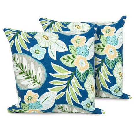 Blue Tropical Floral Outdoor Throw Pillows Set of 2 - Walmart.com - Walmart.com