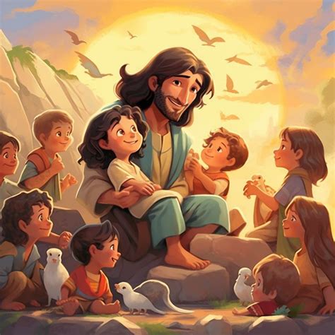 Jesus With Kids Cartoon | Jesus cartoon, Anime jesus, Jesus drawings