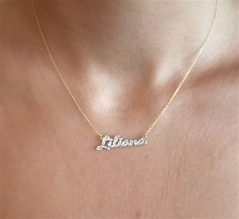 Diamond Name Necklace 14k SOLID Gold Small Signature - Etsy