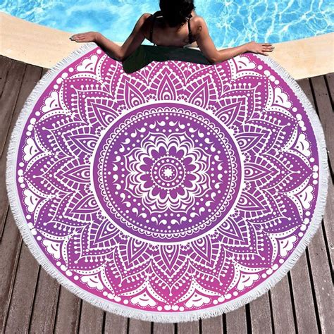 Boho Mandala Round Beach Towel Tassel Tapestry Yoga Mat Bohemian Lotus Flower Blanket | Fun ...