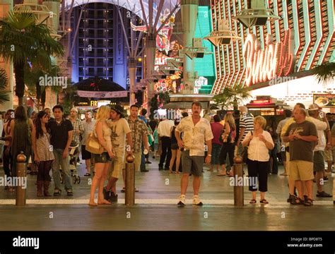 People enjoying the Las Vegas nightlife downtown on Fremont Street, Las ...